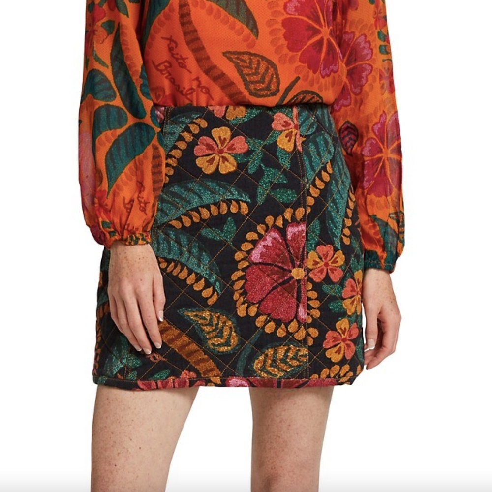 NWT FARM Rio Brazil Quilted Floral Mini Skirt Sz. S